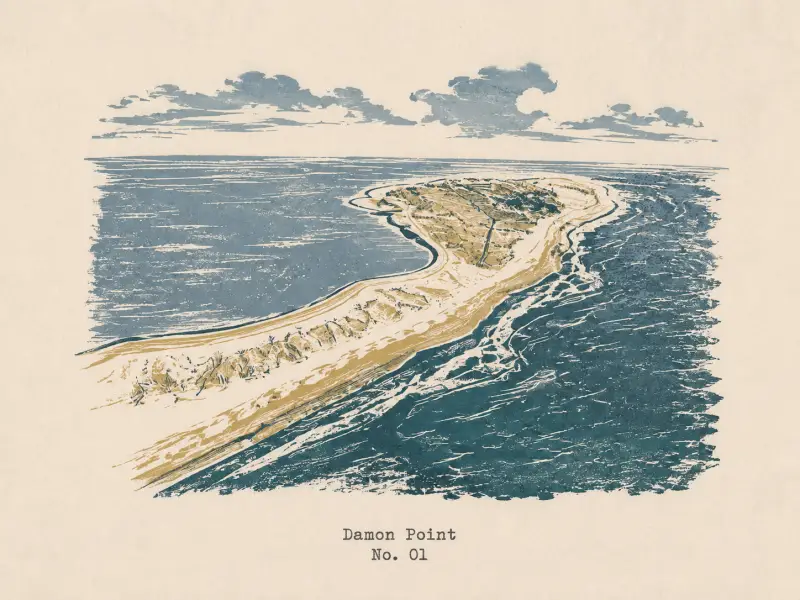 Rubber-stamp illustration of Damon Point, No. 01