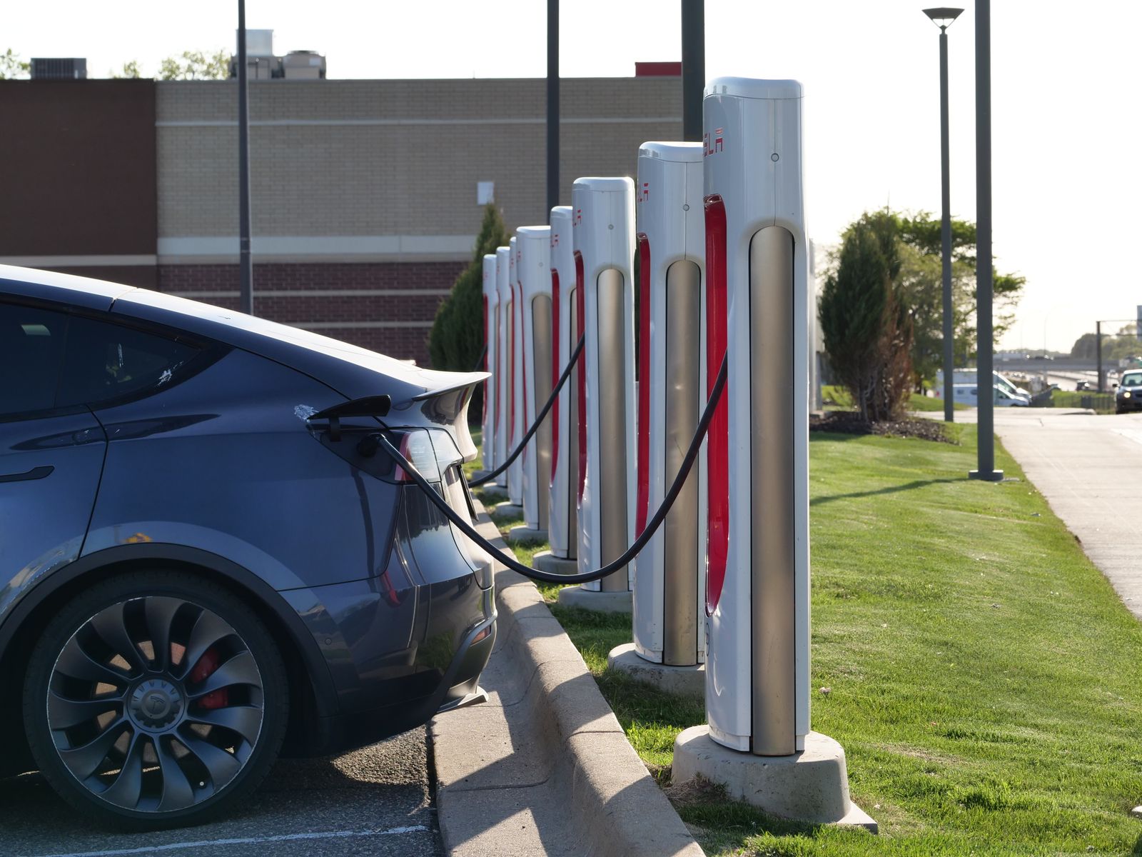 Electric vehicle connected to a charging station
