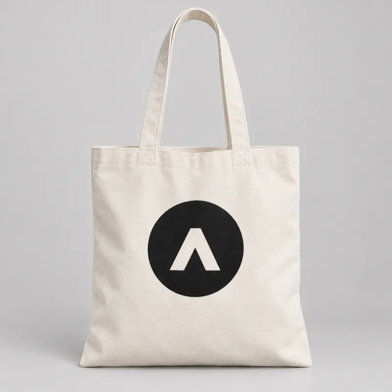Natural canvas beach tote with the original black circled A-frame logo